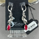 Ruby & Garnet Peacock .925 Sterling Silver Earrings w/Leverback Earring Wires