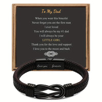 To My Dad: Stainless Steel Knot w/Leather Bracelet w/Magnetic Box Clasp