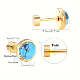 Stainless Steel Faux Turquoise Post w/Screw Back Earrings: Gold-Plated