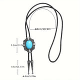 Large Faux Oval Turquoise Alloy Metal w/Leather Bolo Tie