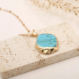 18kt Gold Electroplated Turquoise Stone w/Stainless Steel Chain Necklace: Gold-Plated