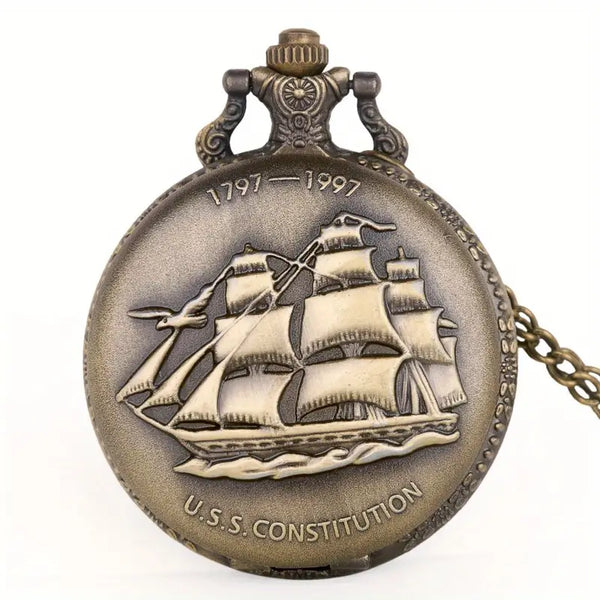 Bronze Pocket Watch/Necklace:  U.S.S. Constitution