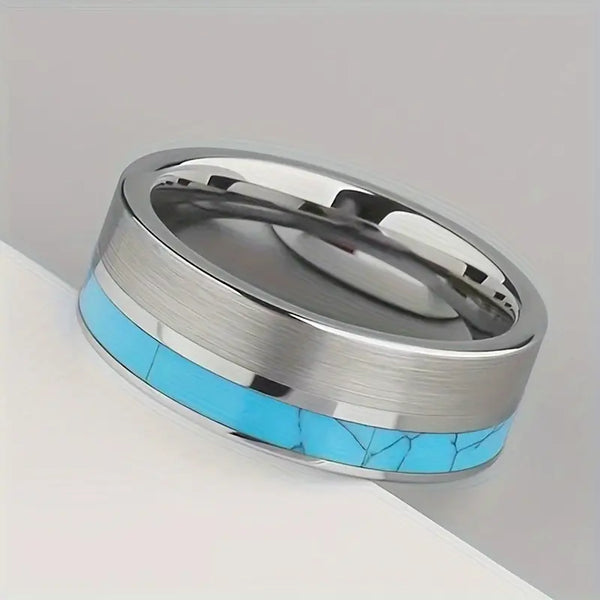 Titanium Steel & Faux Turquoise Ring: Sizes 7-13