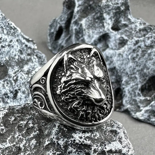 Heavy Stainless Steel Ring - Wolf
