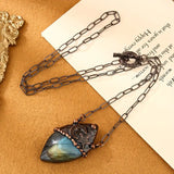 Large Labradorite Cabochon Antique Patina Copper Pendant w/Copper Chain w/Toggle Clasp