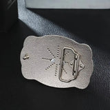Silver-Plated Alloy Buffalo Belt Buckle w/Genuine 51" Black Leather Belt