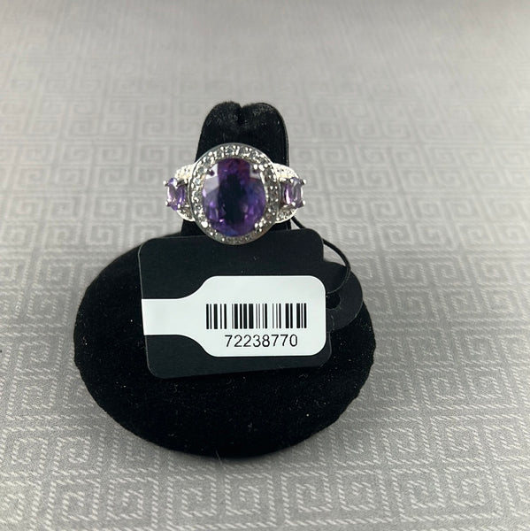 Amethyst Quartz w/White Topaz Accents Sterling Silver Ring – Size 6