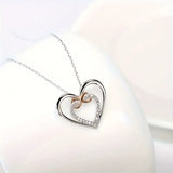 Grandmother & Granddaughter-Silver Plated w/CZ Two-Tone Double Heart Necklace w/Card