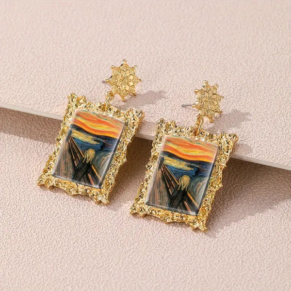 Gold-Plated Alloy Fan Art - Edvard Munch "Scream" Painting Post Earrings