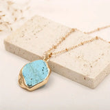 18kt Gold Electroplated Turquoise Stone w/Stainless Steel Chain Necklace: Gold-Plated