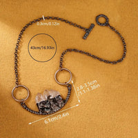 Copper Metal w/3 Crystal Quartz Stones Curved Bar Artisan Pendant/Necklace