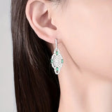 Rhodium-Plated Alloy w/Emerald & White Rhinestones Glamourous Post Earrings