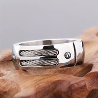 8mm Hammered Finish Stainless Steel w/Wire Rope Accent Ring: Size 8