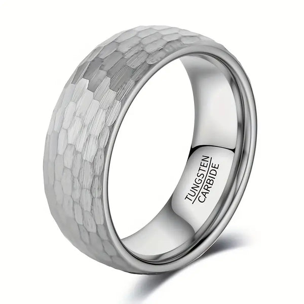8mm Hammered Finish Tungsten Ring: Size 6