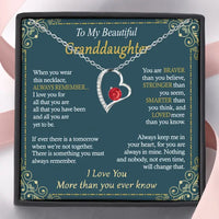To My Beautiful Granddaughter-Silver Plated w/CZ Heart Pendant Necklace & Card: Red