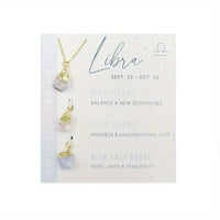 14kt Gold-Plated Stainless Steel Three-Stone Pendants Birth Month: Libra-Moonstone, Rose Quartz, Blue Lace Agate
