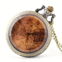 Pocket Watch/Necklace: Glass w/World Map Scene