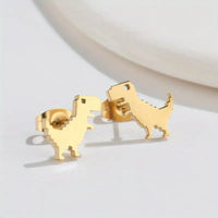 Stainless Dinosaur Post Earrings: Gold-Plated