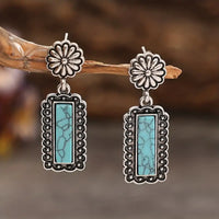 Faux Turquoise Western Style Alloy Metal Post Earrings