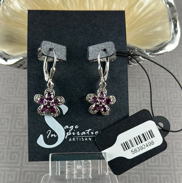 Rhodolite Garnet & White Topaz Sterling Silver Earrings w/Leverback Earring Wires