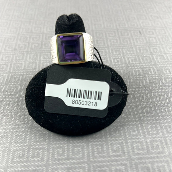 Amethyst Quartz w/14kt Gold-Plated Sterling Silver Two-Tone Ring - Size 7