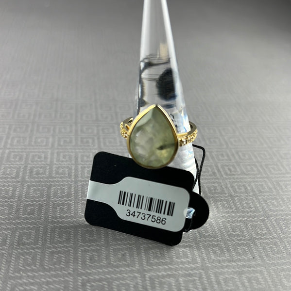 14kt Gold-Plated Sterling Silver Prehnite & White Topaz Ring - Size 7