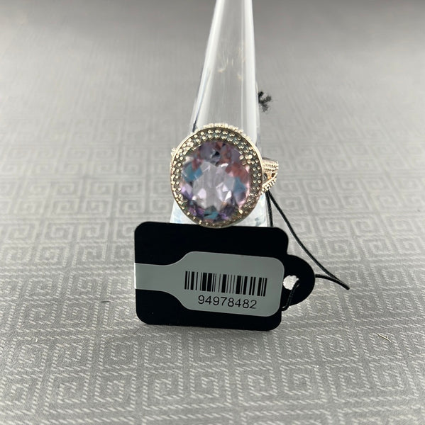 Pink Amethyst w/White Topaz Accents Sterling Silver Ring - Size 7