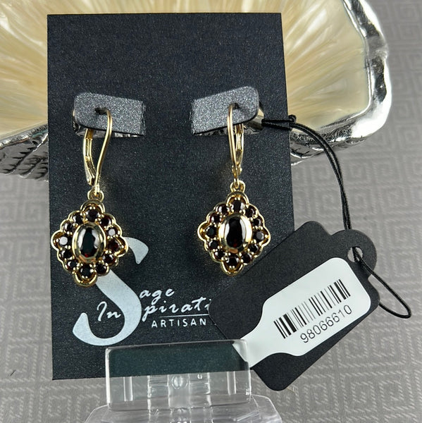 14kt Gold-Plated Sterling Silver Garnet Gemstone Earrings w/Leverback Wires