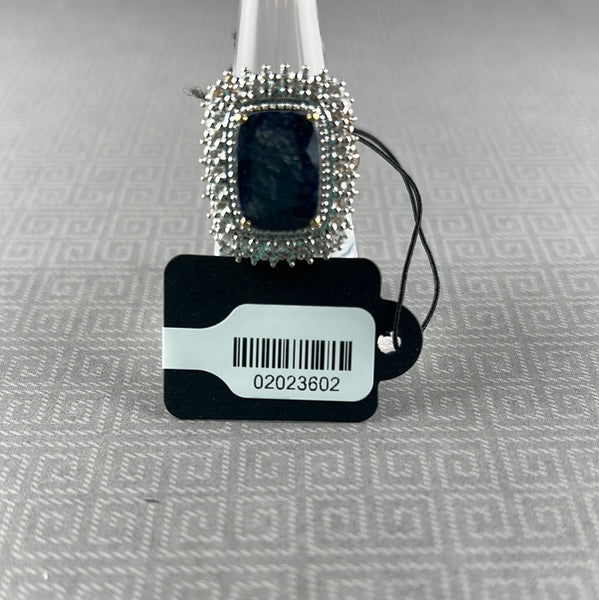 Blue Sapphire w/White Topaz Accents 14kt Gold-Plated Sterling Silver Ring - Size 7