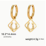 Stainless Steel w/Horseshoe Charm Hoop Earrings