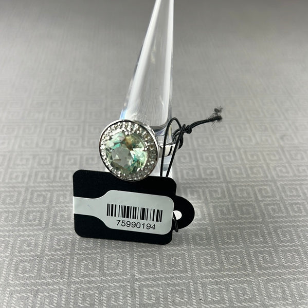 Green Amethyst w/White Topaz Accents Sterling Silver Ring - Size 6.85