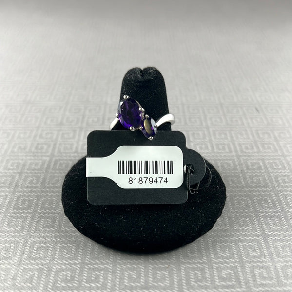 Amethyst Quartz Two-Stone Sterling Silver Ring - Size 7