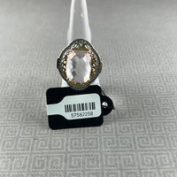 Gold-Plated Sterling Silver Two-Tone Genuine Rose Quartz w/Natural Diamond Accents Ring - Size 7
