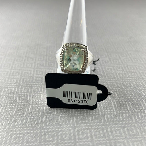 Green Amethyst w/White Topaz Accents Sterling Silver Ring - Size 7