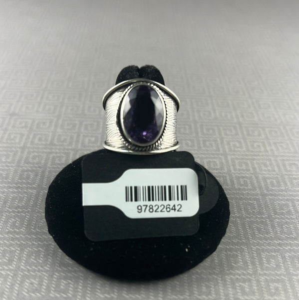 Amethyst Quartz Sterling Silver Ring: Size 6.5