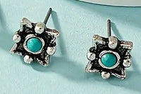 Silver Plated Alloy w/Faux Turquoise Star Post Earrings
