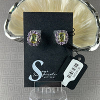 Periodot w/Amethyst Accent Stones Sterling Silver Earrings w/Secure Omega Back Style