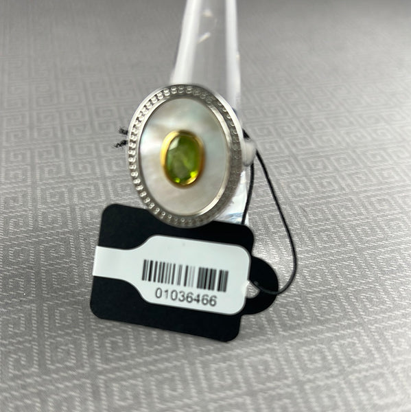 14kt Gold-Plated Sterling Silver Two-Tone Peridot,  White Topaz, Mother of Pearl Ring - Size 7