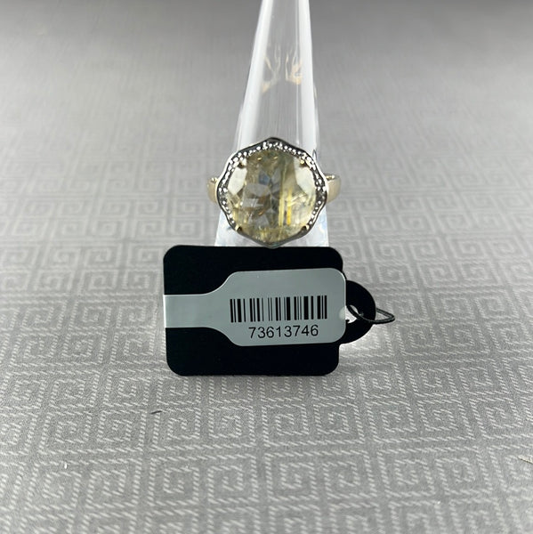 Golden Rutilated Quartz w/White Topaz Accents 14kt Gold-Plated Sterling Silver Ring - Size 7