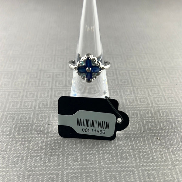 Blue Sapphire w/White Topaz Accents Sterling Silver Ring - Size 7