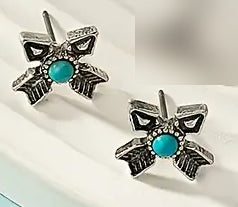 Silver Plated Alloy w/Faux Turquoise Cris Cross Arrows Post Earrings