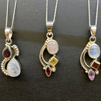 Rose Quartz, Citrine, Garnet Sterling Silver Pendant/Necklace