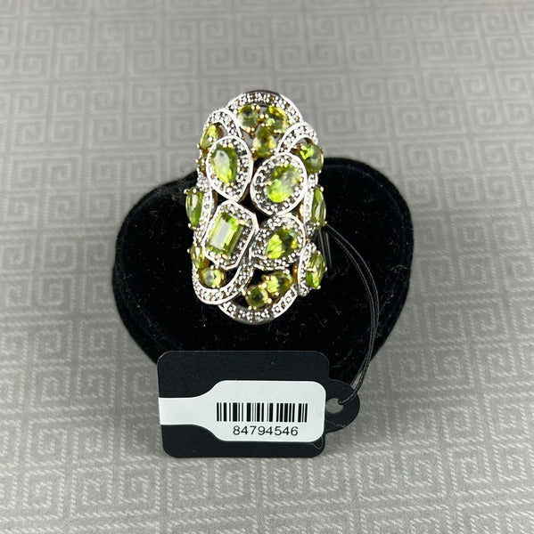 14kt Gold-Plated Two-Tone Sterling Silver Peridot & White Topaz Ring:  Size 6.5