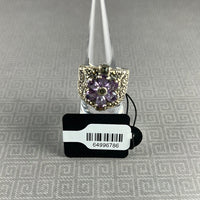 Sterling Silver & Marcasite & Amethyst Stones Ring - Size 6.5