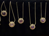 Natural Amethyst Cabochon Pendant w/Stainless Steel Snake Chain