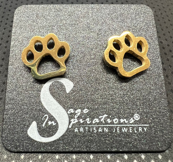 Stainless Paw Print Post Earrings: Gold-Plated