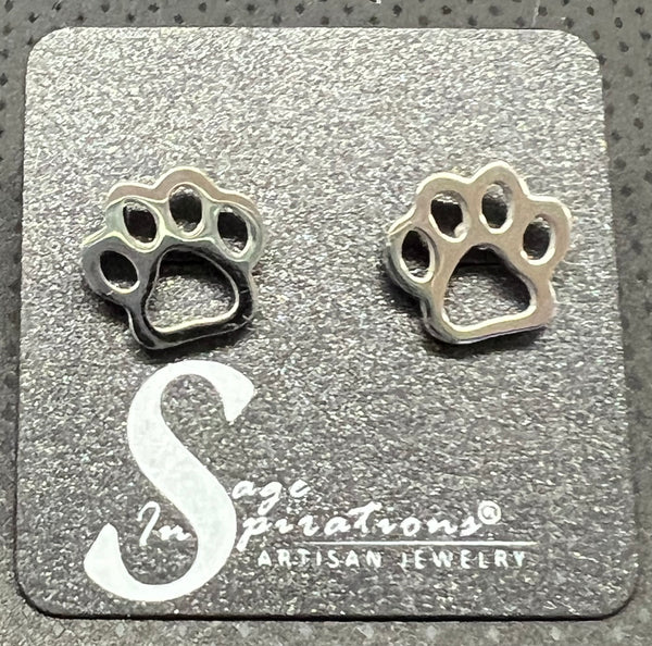 Stainless Paw Print Post Earrings: No Plating
