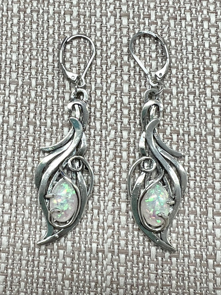 Silver Plated Alloy Faux Opal w/Stainless Steel Leverback Earrings Wires