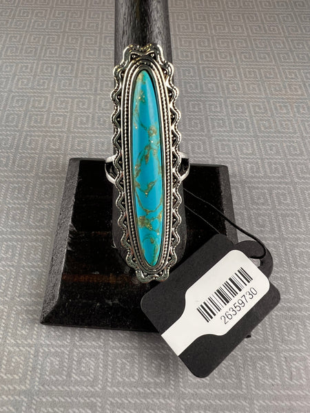 Faux Turquoise Silver-Plated Ring: Size 7