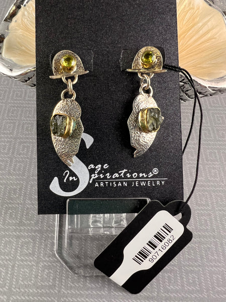 Peridot (Faceted & Rough) Sterling Silver Post Earrings